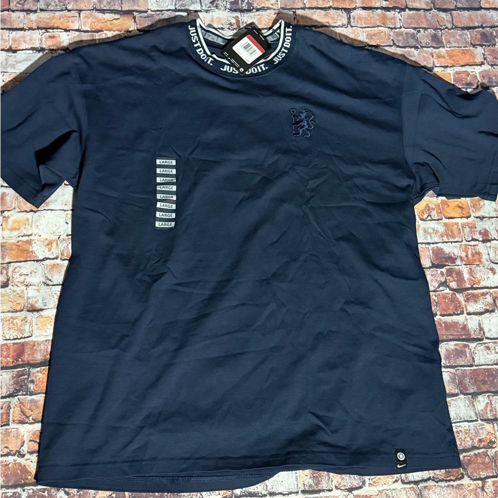 Nike Navy Short-Sleeve Crewneck Tee with Branded Collar